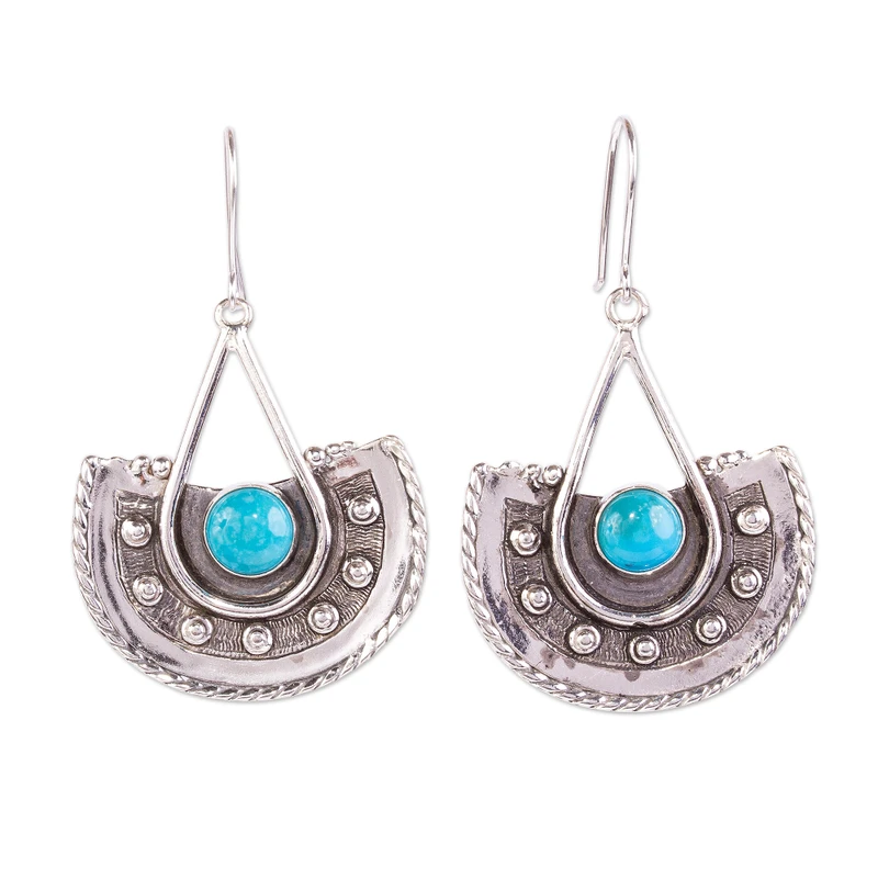Ohrhänger aus 925er Sterlingsilber mit Türkis, Boho, zarte Edelstein-Ohrringe, handgefertigter Schmuck aus 925er Silber, Geschenk für sie