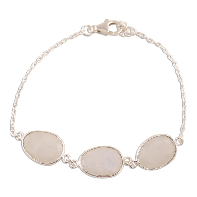 Regenbogen Glitzer Mondstein Gliederarmband 925 Sterling Silber Geburtstagsgeschenk für Mädchen Charm Schmuck Valentinstagsgeschenk für Sie Boho Schmuck