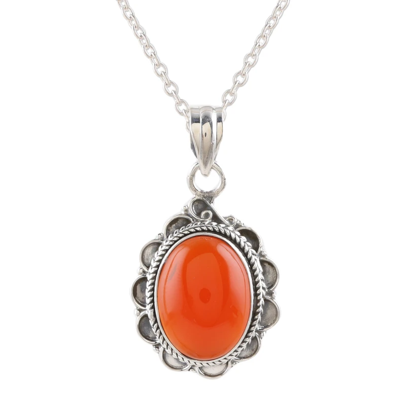 Halskette mit Anhänger „Crimson Flame“ aus Karneol, 925er Sterlingsilber, zierlicher Anhänger, Geburtsstein-Halskette Juli, Böhmischer Schmuck, Geschenk für Sie