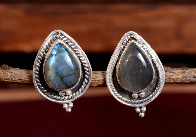 Labradorit Ohrstecker Sterling Silber Ohrringe Tropfenform Edelstein Ohrstecker Blauer Feuer Edelstein Ohrstecker Geschenk für Sie Geschenkideen