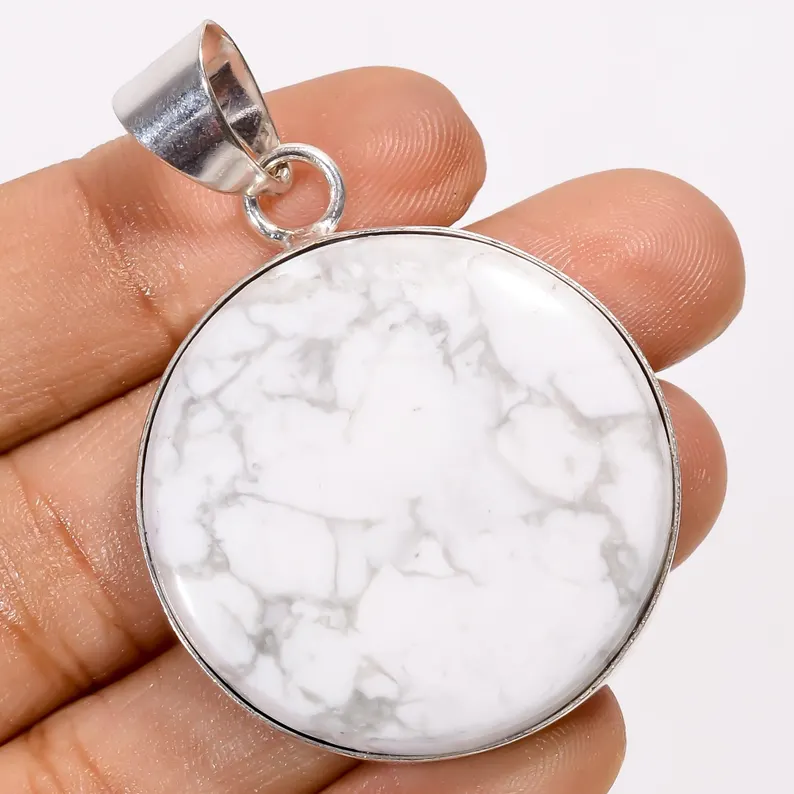 Howlith Anhänger 925 Sterling Silber Anhänger Handgefertigter Anhänger Howlith Edelstein Anhänger Halskette Statement Anhänger Geschenk für Sie Mutter Ehefrau