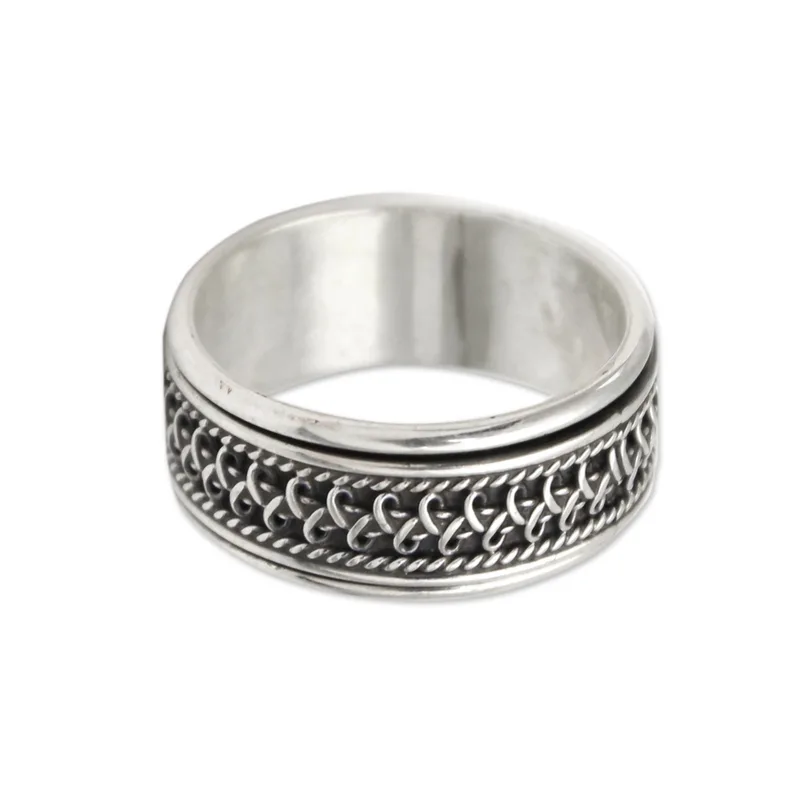Handgemachter Meditations-Spinnerring aus Sterlingsilber, Silberschmuck, böhmischer zierlicher Ring, Geschenk für sie, Geburtstagsgeschenk