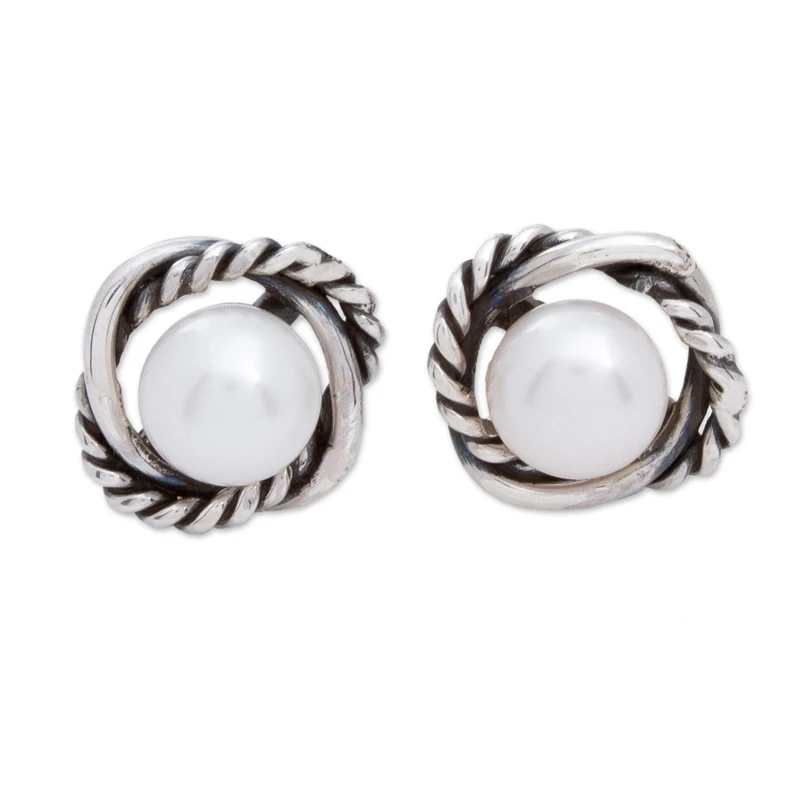 Handgemachte verwickelte Seil Perlen Ohrstecker 925 Sterling Silber Alltagsohrringe Ohrring Bohemian Zierlicher Schmuck Geschenk für Sie
