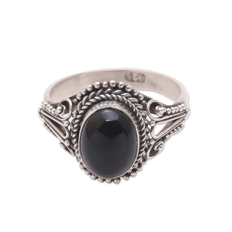 925 Sterlingsilber Ring Handgemachter Onyx Einzelsteinring Statement Ring Handgemachter Ring Damen Silberring Geschenk für Sie