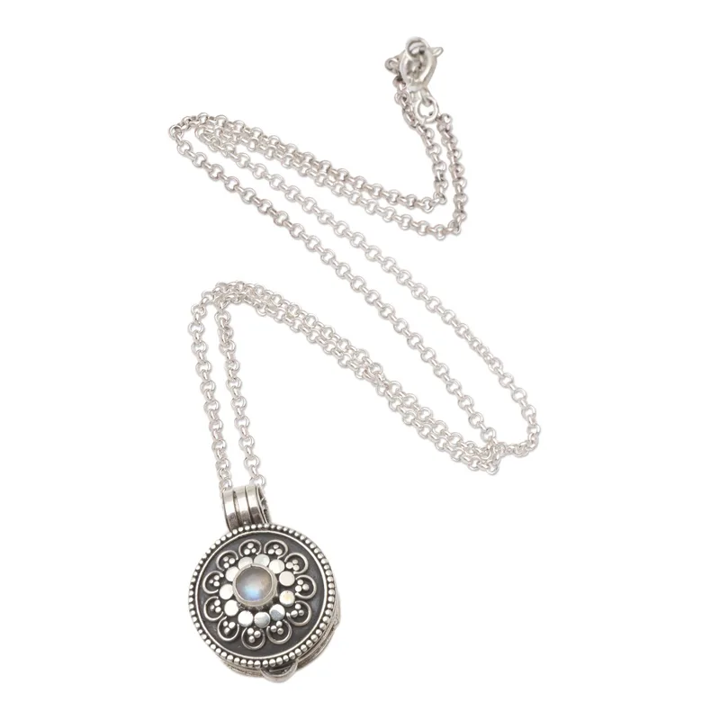 Medaillon Halskette Regenbogen Mondstein & Sterling Silber Anhänger Halskette Natürlicher Feuer-Regenbogen Mondstein Geschenk für Sie