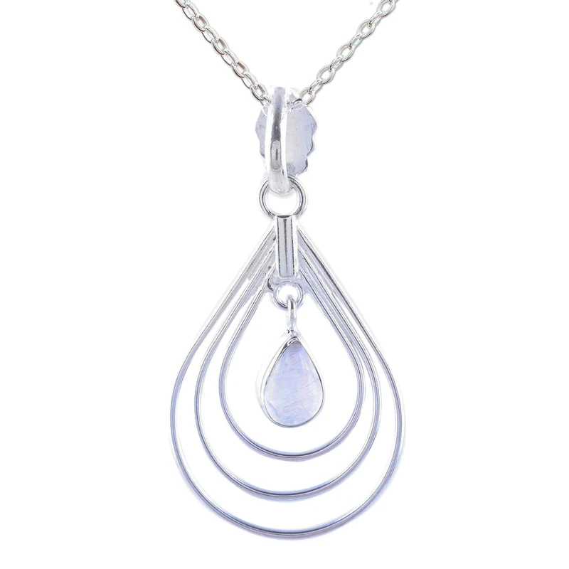 Magical Drop Regenbogenmondstein-Anhänger-Halskette 925 Sterling Silber Natürlicher Feuer-Regenbogen-Mondstein Geschenk für sie Geburtstagsgeschenk