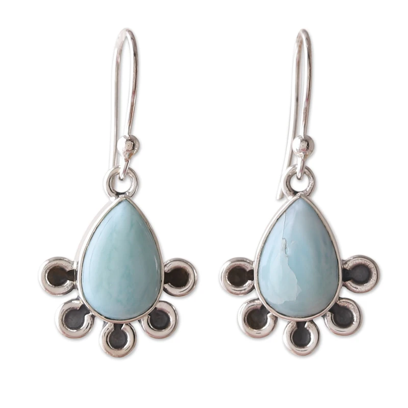 Handgefertigte Boho Ohrringe Sterling Silber Hängeohrringe mit Larimar Steinen Edelsteinohrringe Geschenkidee