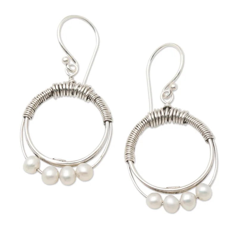 Handmade Sterling Silver and and Cultured Pearl Earrings Jewelry Boho Earrings Handmade Gemstone Earring Wedding Jewelry Gift For Her