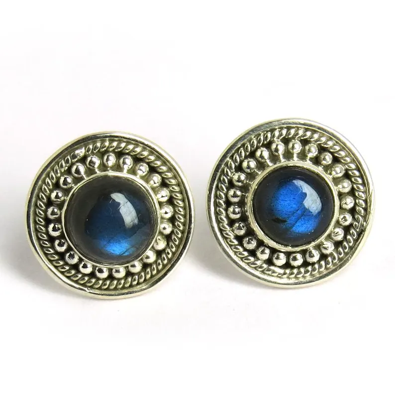 Blaue Labradorit-Ohrstecker aus 925 Sterling Silber Handgefertigter Schmuck Natürliche Edelstein-Ohrringe Geburtstagsgeschenk für sie