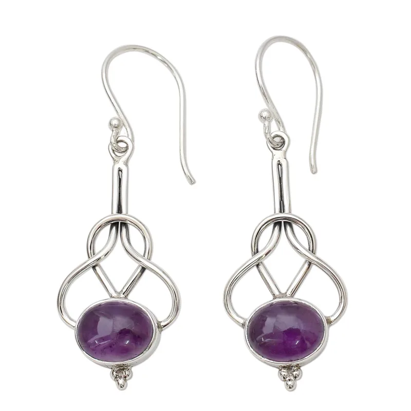 Ohrhänger mit Amethyst-Cabochons aus Sterlingsilber, handgefertigte Ohrringe, Geschenkidee, Geburtstagsgeschenk, böhmischer Schmuck, Geschenk für Ehefrau und Mutter