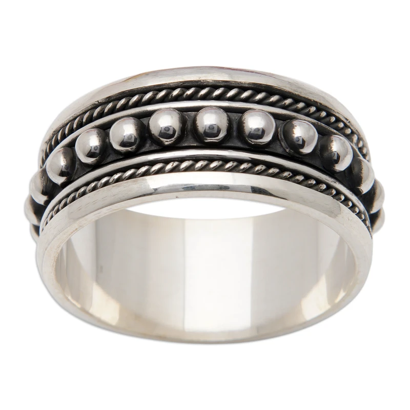 Klassischer Spinner-Ring aus Sterlingsilber mit Punktmuster, handgefertigter Ring, Silberschmuck, böhmischer zierlicher Ring, Geschenk für Sie