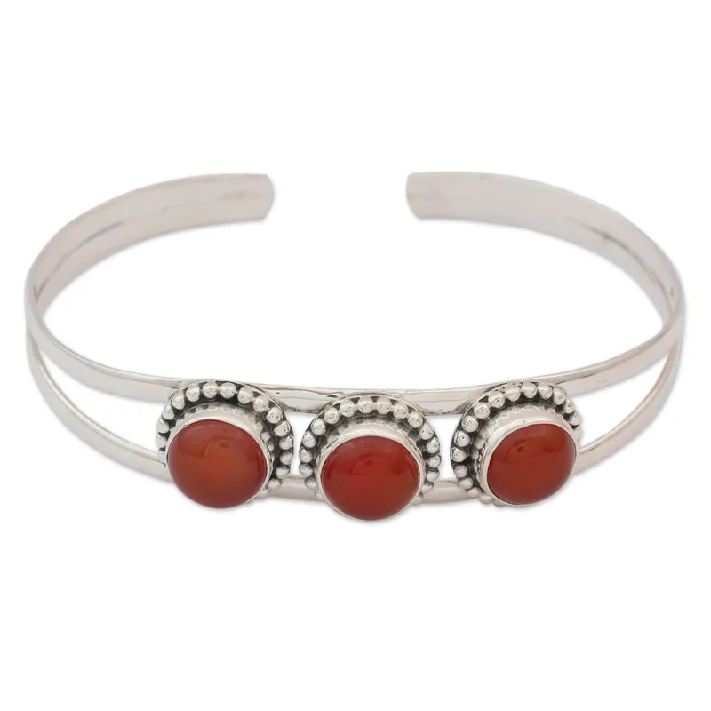 Delightful 925 Sterling Silver and Carnelian Cuff Bracelet Boho Dainty Jewelry Gift For Her Valentine Day Gift