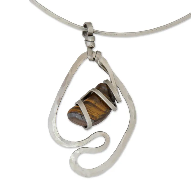 Collier Halskette Tigerauge Anhänger Halskette Echter Edelstein Halskette 925 Sterling Silber Bohemian Schmuck Geschenk für Sie