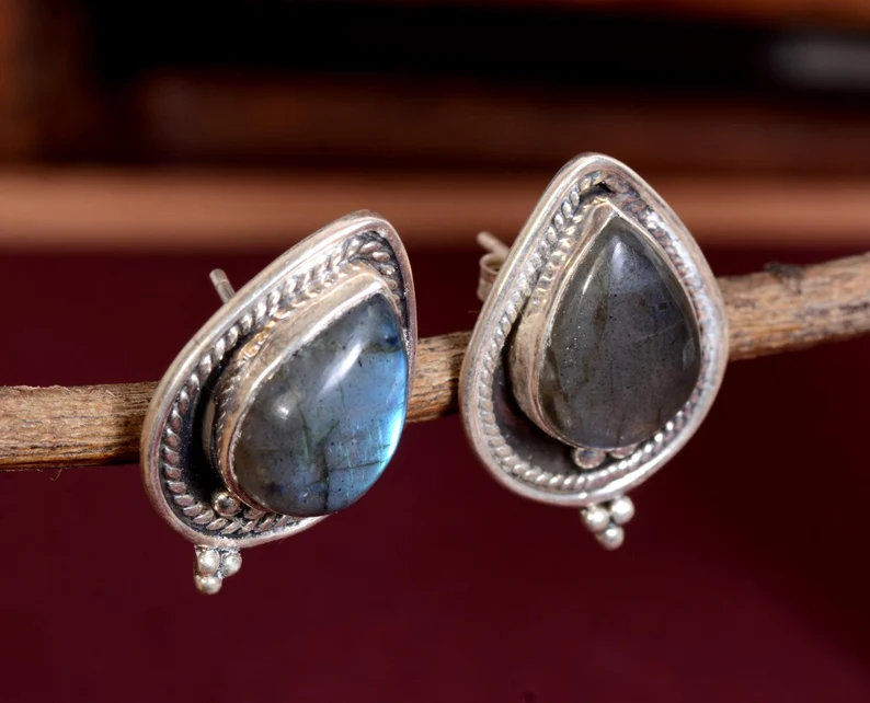 Labradorit Ohrstecker Sterling Silber Ohrringe Tropfenform Edelstein Ohrstecker Blauer Feuer Edelstein Ohrstecker Geschenk für Sie Geschenkideen
