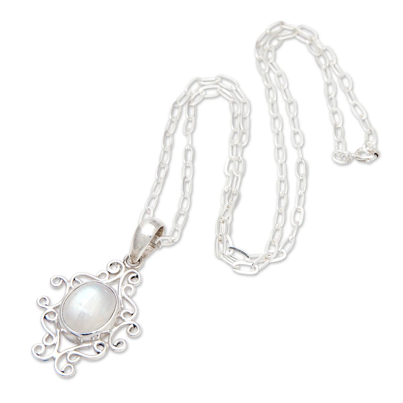 Precious Time Anhänger-Halskette mit Regenbogen-Mondstein 925 Sterling Silber Natürlicher Feuer-Regenbogen-Mondstein Geschenk für sie