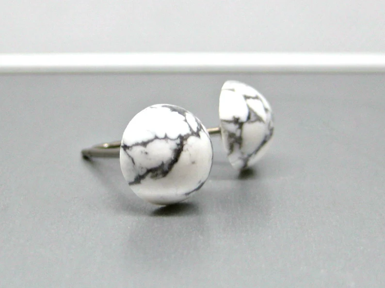 Echte Natuurlijke Witte Howliet Oorknopjes 925 Sterling Zilver Sierlijke Oorknopjes Boho Stijl Verjaardagscadeau Marmeren Oorbellen Edelsteen Oorknopjes Cadeau Voor Haar & Moeder