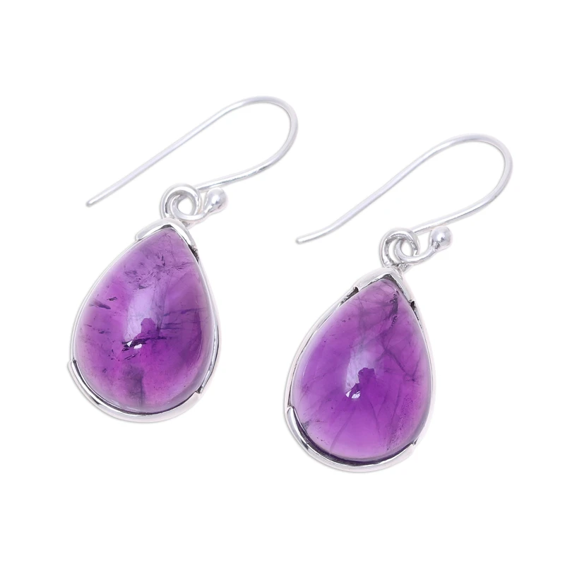 Ohrhänger mit Tropfen-Amethyst, 925er Sterlingsilber, handgefertigt, Geschenk, Geburtstagsgeschenk für Sie