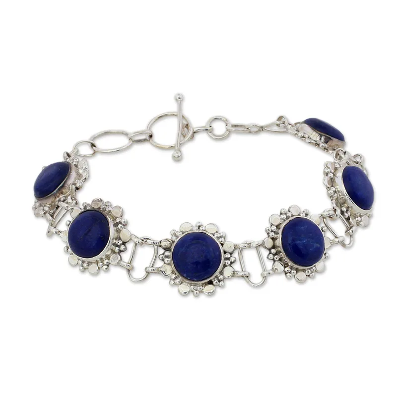 Nachtelijke Glamour 925 Sterling Zilveren Lapis lazuli Schakelarmband Boheemse Sieraden Charmant Sieraad Cadeau Voor Haar