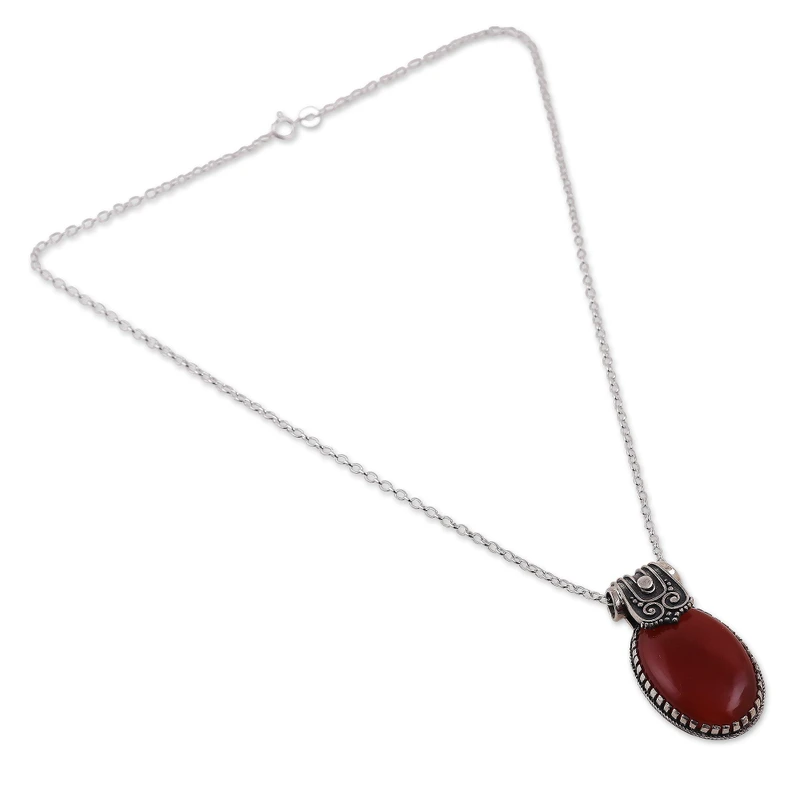 Traditionele Natuurlijke Carneool Hanger Ketting 925 Sterling Zilver Art Deco Ketting Cadeau voor Haar Verjaardagscadeau
