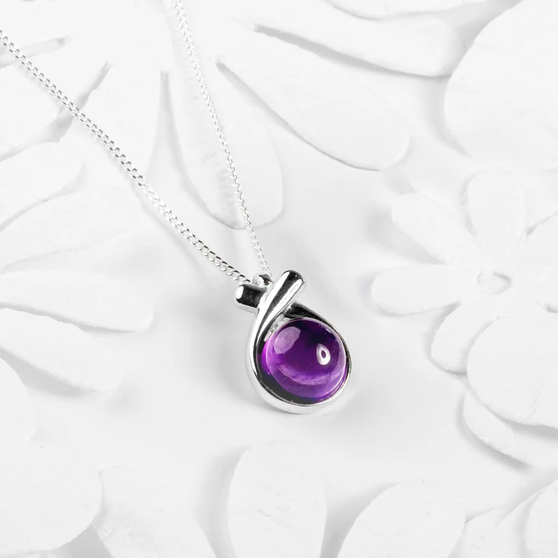 Klassische natürliche Amethyst-Halskette aus Sterlingsilber, zarte Halskette, minimalistische Halskette, Brautjungfern-Geschenk, Februar-Geburtsstein-Halskette