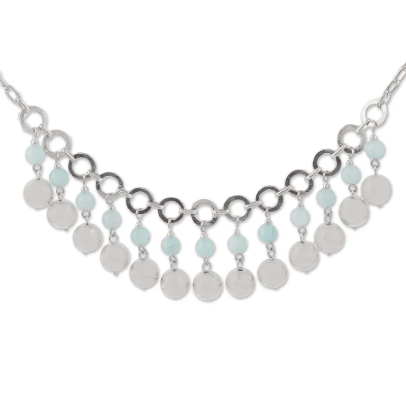 Amazonit- und Sterlingsilber-Wasserfall-Halskette, handgemachter Schmuck, böhmische Halsketten, Amazonit-Schmuck, Geschenk für sie, Geburtstagsgeschenk