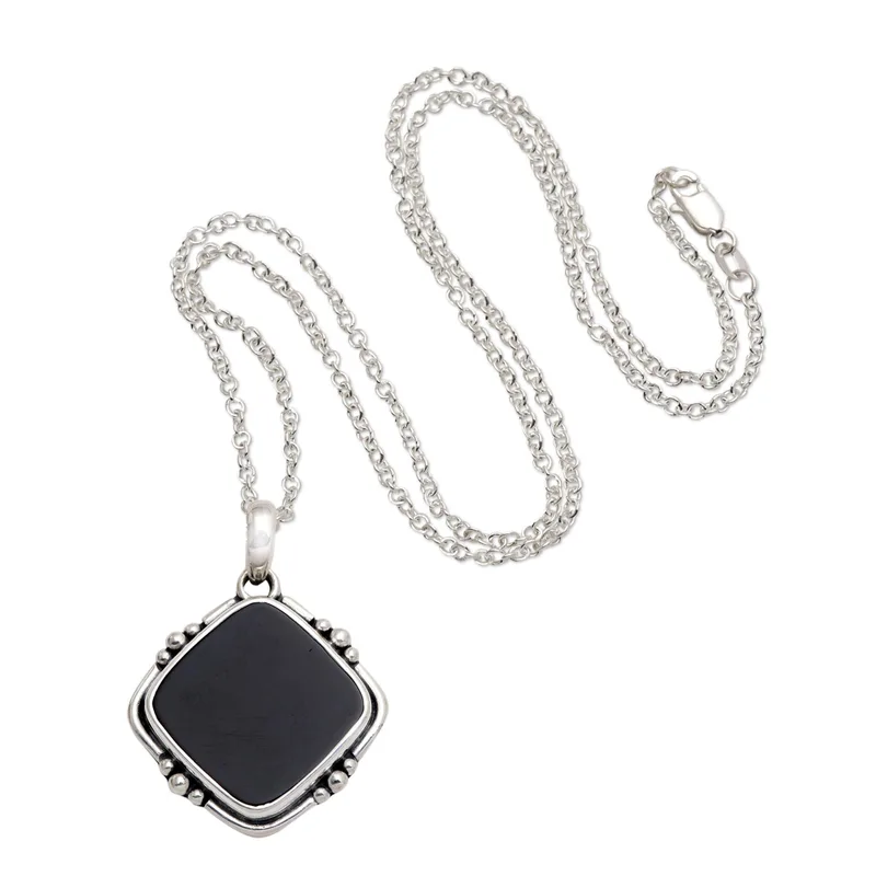 Schwarzer Onyx 925 Sterling Silber Anhänger Halskette Schwarzer Charm Schmuck Geschenk für Sie Anhänger mit Kette Edelstein Halskette Geschenk für Sie