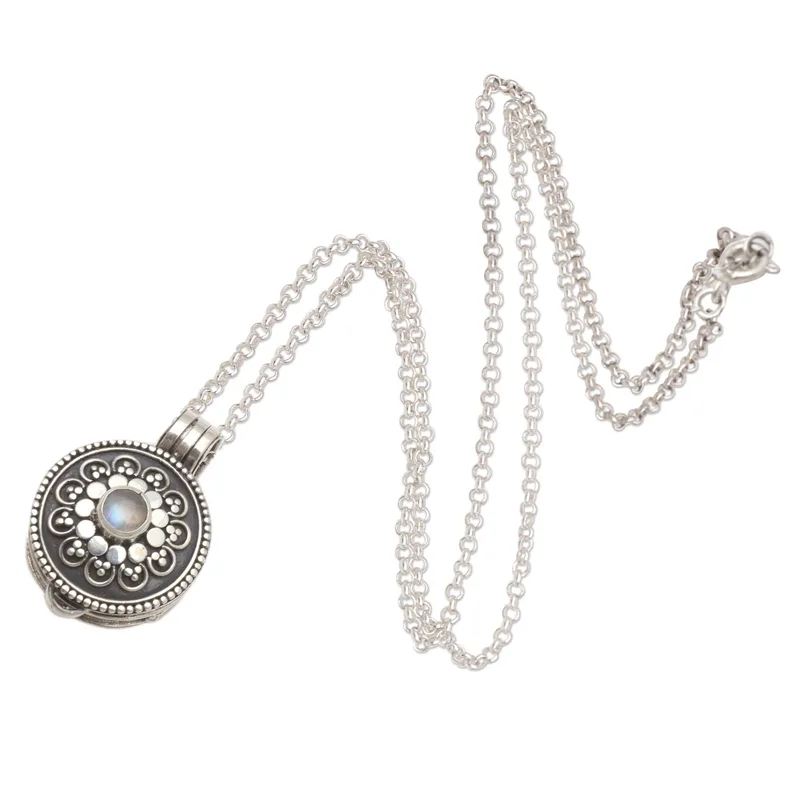 Medaillon Halskette Regenbogen Mondstein & Sterling Silber Anhänger Halskette Natürlicher Feuer-Regenbogen Mondstein Geschenk für Sie