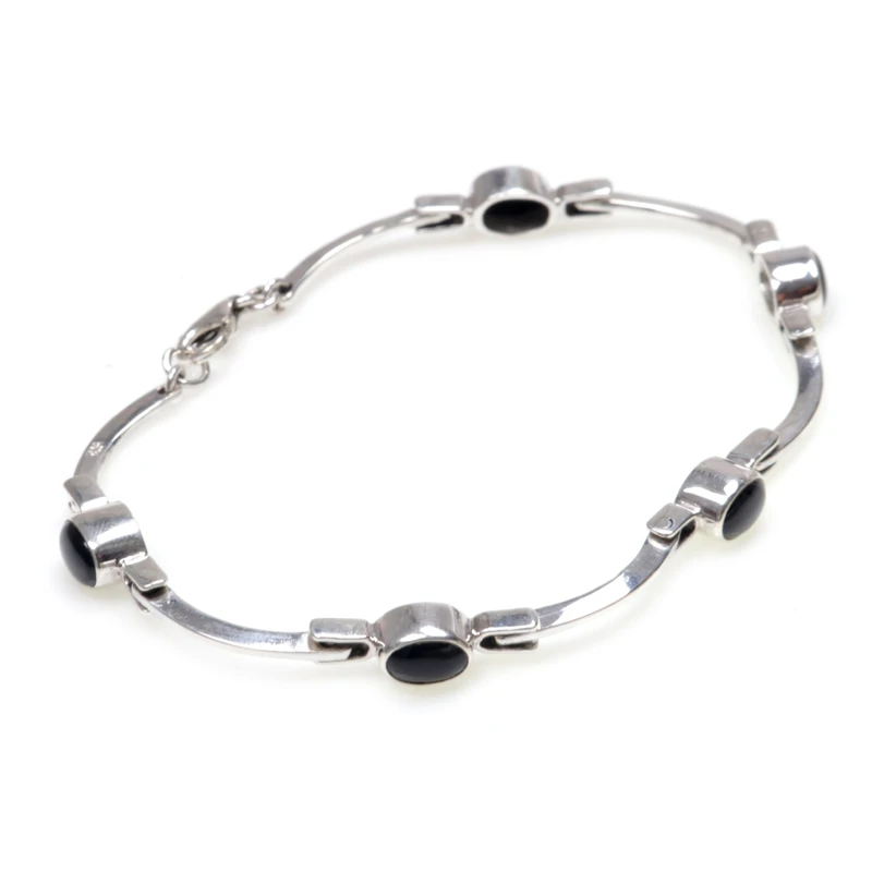 Zwarte Rijst Zaden 925 Sterling Zilver en Zwarte Onyx Gedraaide Manchetarmband Boheemse Sieraden Charmante Sieraden Valentijnsdagcadeau voor Haar