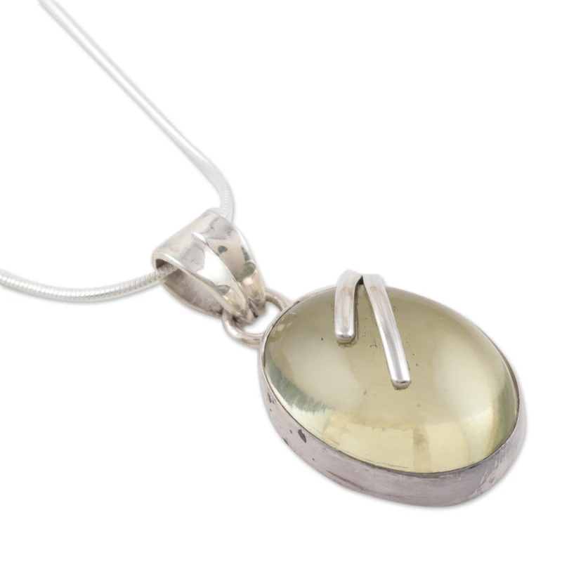 Halskette mit Anhänger aus 925er Sterlingsilber mit Zitronenquarz, handgefertigte Edelsteinkette, böhmischer Schmuck, Geschenk für sie, Valentinstagsgeschenk