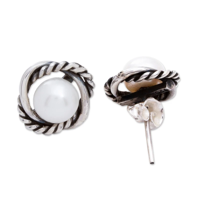 Handgemachte verwickelte Seil Perlen Ohrstecker 925 Sterling Silber Alltagsohrringe Ohrring Bohemian Zierlicher Schmuck Geschenk für Sie