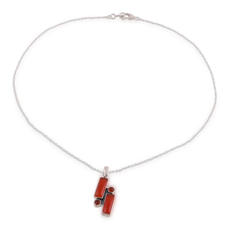 Rechteckige Karneol-Anhänger Halskette 925 Sterling Silber Zierliche Anhänger Juli Geburtsstein Halskette Böhmischer Schmuck Geschenk für Sie