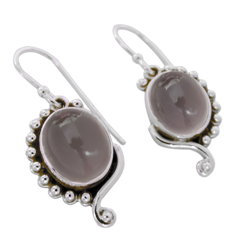 Rosenquarz-Ohrringe aus Sterlingsilber aus Indien Ohrringe für Frauen handgemachter Bohemian-Schmuck Geschenk für sie