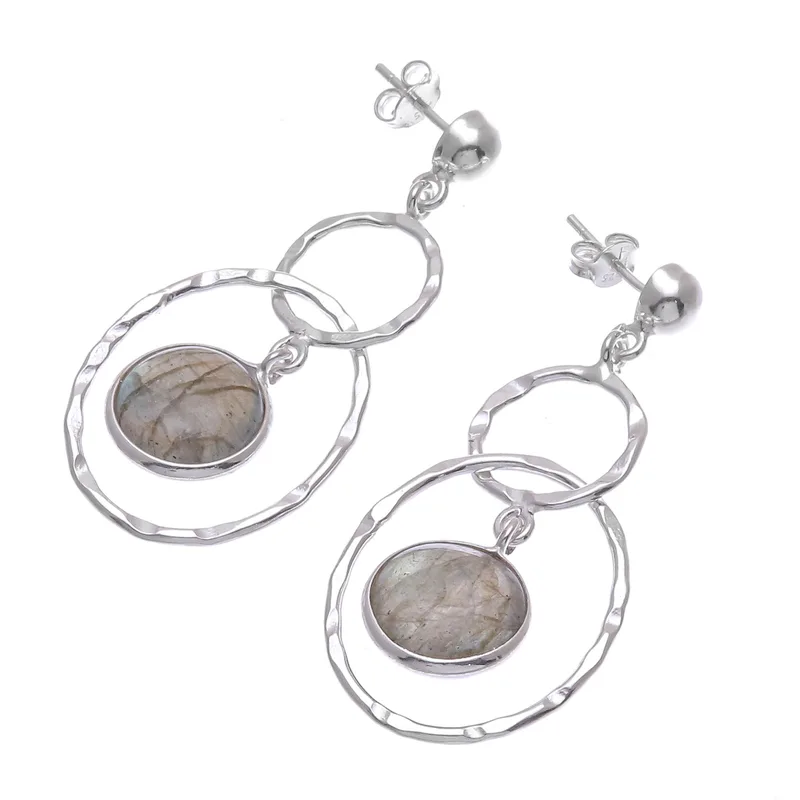 Gehämmerte Sterling Silber Ohrringe mit Labradorit Edelstein Ohrringe Labradorit Schmuck Geschenkidee