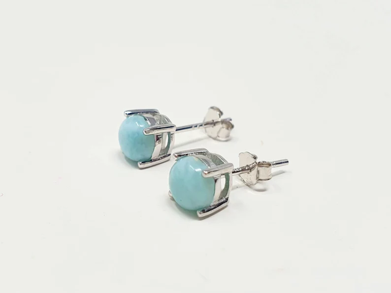 Larimar Ohrstecker 925 Sterling Silber Minimalistischer Schmuck Natürlicher Larimar Handgefertigter Schmuck Larimar Schmuck