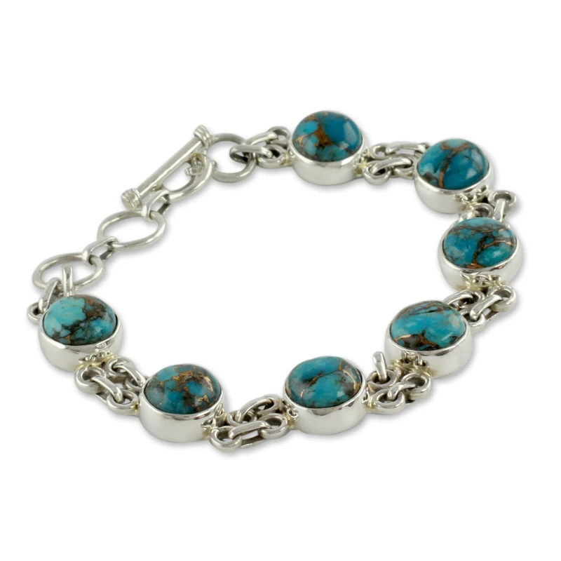 Sky Paths Handgemaakte Natuurlijke Turkooizen Armband 925 Sterling Zilveren Armband Boheemse Sieraden Charmante Sieraden Valentijnsdag Cadeau Voor Haar