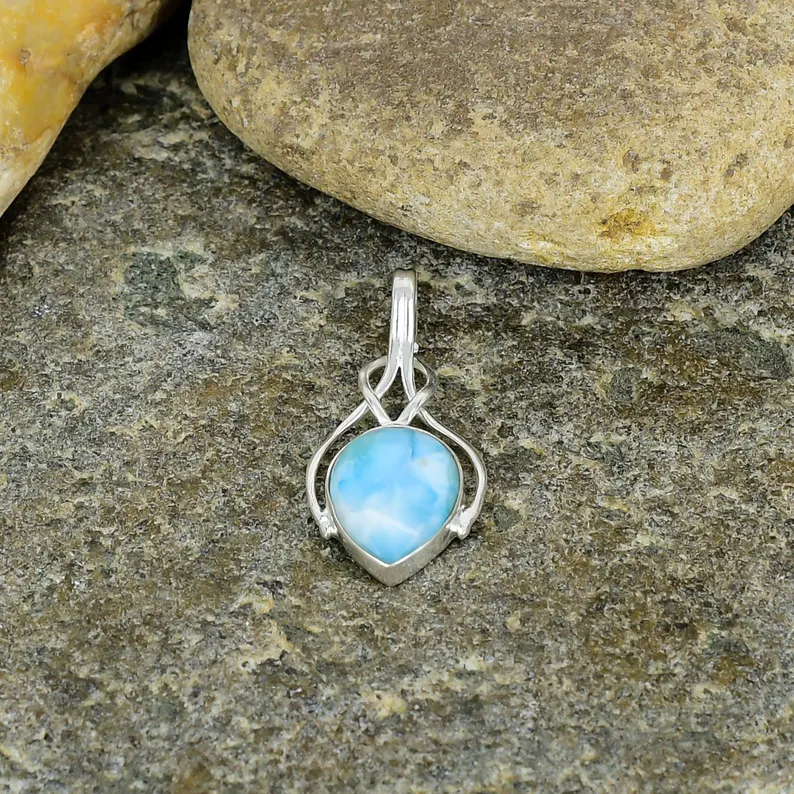 925 Sterling Silber Larimar-Anhänger, Birnenförmiger Edelstein-Anhänger für Damen, Anhänger für den täglichen Gebrauch, Anhänger für Halsketten, perfektes Geschenk