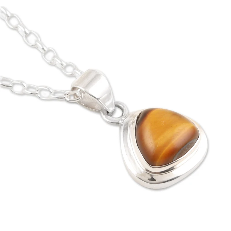 Courage Realm Tigerauge Anhänger Halskette 925 Sterling Silber Echter Edelstein Halskette Böhmischer Schmuck Geschenk für sie Geburtstagsgeschenk