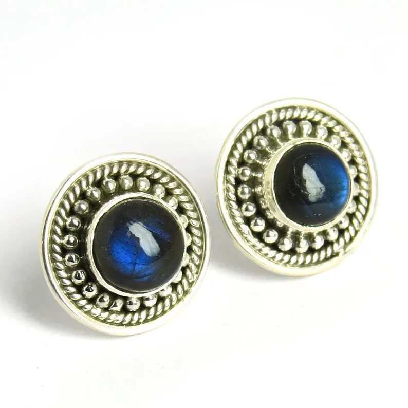 Blaue Labradorit-Ohrstecker aus 925 Sterling Silber Handgefertigter Schmuck Natürliche Edelstein-Ohrringe Geburtstagsgeschenk für sie