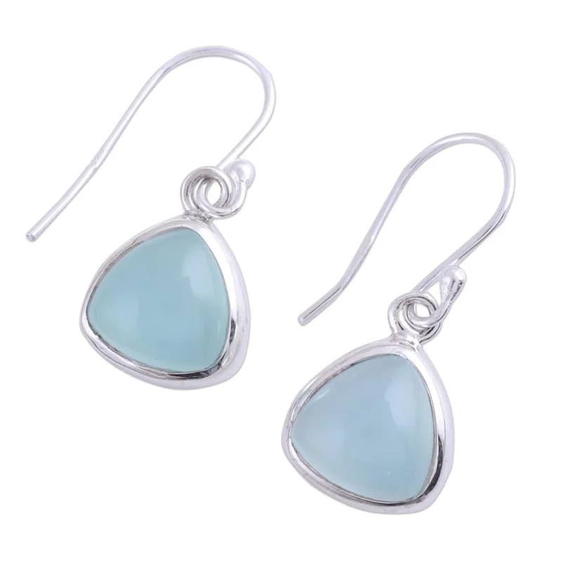 Ohrhänger aus Sterlingsilber und Aquamarin-Chalcedon, 925er Massivsilber, handgefertigt, Boho, filigraner Schmuck, Geschenk für sie und Mama
