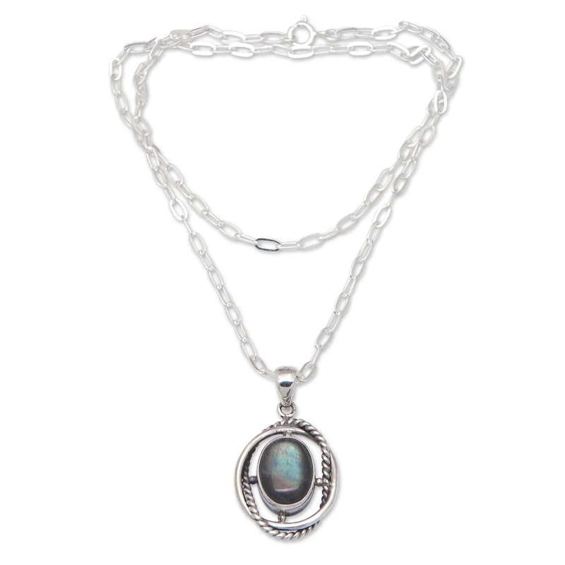 Halskette mit Anhänger aus 925er Sterlingsilber mit Labradoritstein, zierliche Labradorit-Schmuck Geschenk für sie