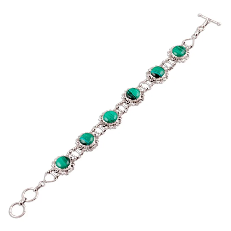 Bloem 925 Sterling Zilveren en Malachiet Armband Boheemse Sieraden Charmante Sieraden Valentijnsdagcadeau Voor Haar & Moeder