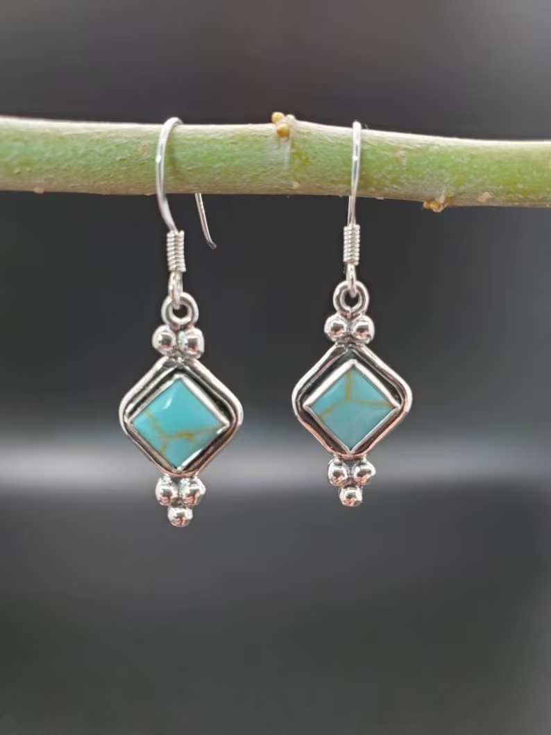 So Süße 925 Türkis Ohrringe Eckige Türkis Hänger Türkis Tropfen Sterling Silber Boho Ohrringe Geschenk Für Sie