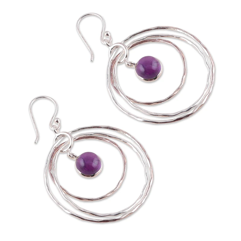 Modern Sterling Silver and Amethyst Dangle Earrings Handmade Earrings Gifts Item Birthday Gift Bohemian Jewelry Gift For Her