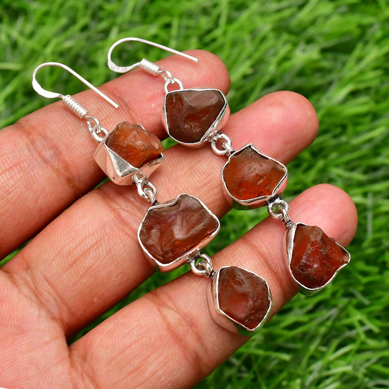 Natürliche Karneol 925 Sterling Silber Roh Ohrringe Geschenk für Sie Handgemachte Ohrringe Hängeohrringe Für Frauen Alltägliche Statement Ohrringe