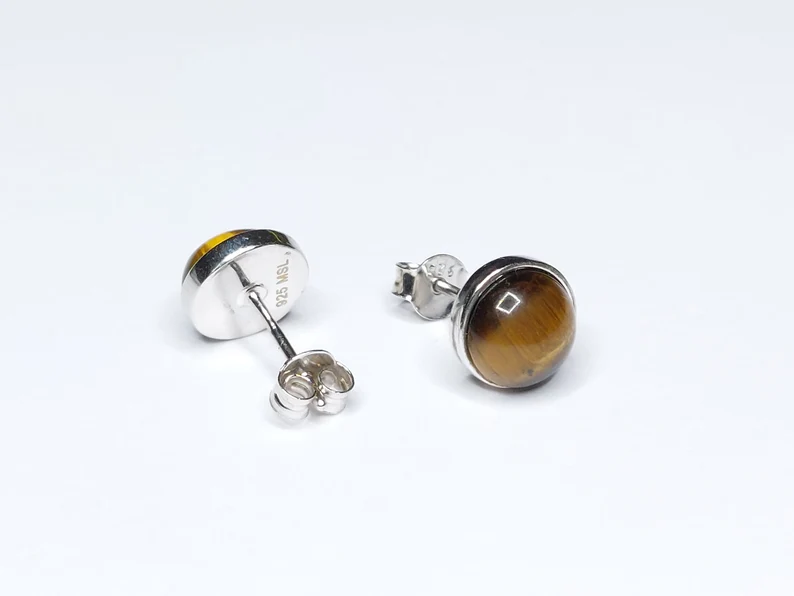 925 Sterling Silber Oval Tigerauge Ohrstecker Edelstein Ohrstecker Antiker Stil Ohrstecker Geschenk für Sie Zierliche Ohrstecker Boho Schmuck