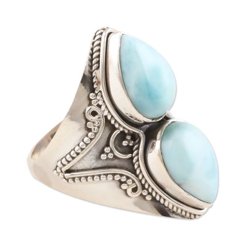 Handgefertigter Larimar und Sterling Silber Cocktailring Zarter Ring Edelsteinring Damenring Geschenk für Sie