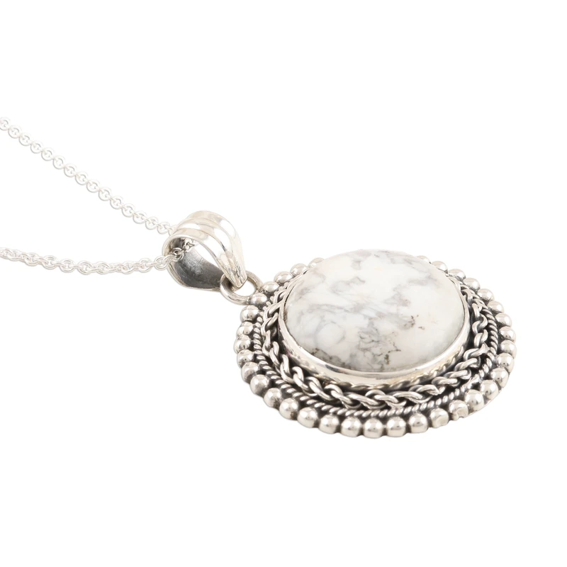 Vollfrostmond Howlith Anhänger Halskette 925 Sterling Silber Howlith Schmuck Handgemachter Böhmischer Schmuck Geschenk für Sie