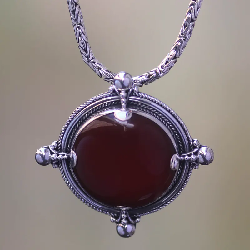 Handgefertigte Halskette mit Sterlingsilber- und Karneol-Anhänger, Art-déco-Halskette, Geschenk für sie