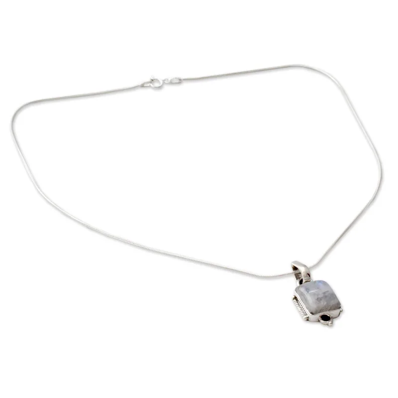 Regenbogen Mondstein Anhänger Halskette 925 Sterling Silber Handgemachter Boho Schmuck Jubiläumsgeschenk für sie