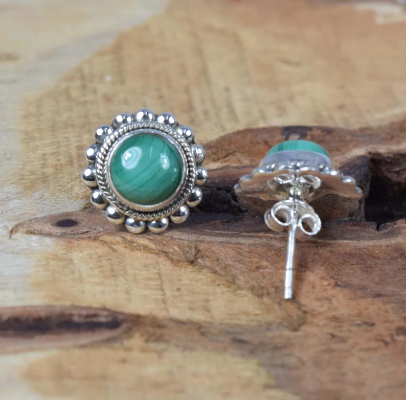 Natürlicher grüner Malachit 925 Sterling Silber Edelstein Ohrstecker Blume Designer Stecker April Monats Geburtsstein Geschenk für Valentinstag